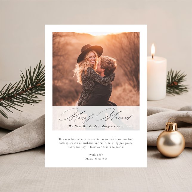 Cartes Pour Fêtes Annuelles Merrily Married | Elegant First Christmas Photo  (Créateur téléchargé)