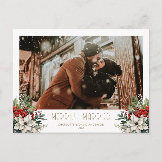 Cartes Pour Fêtes Annuelles Merrily Married Newlywed Photo (Devant)