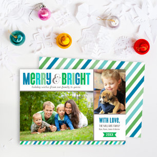 Cartes Pour Fêtes Annuelles Merry and Bright Blue and Green Photo
