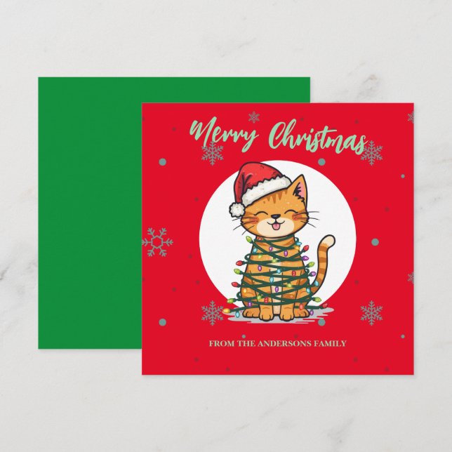 Cartes Pour Fêtes Annuelles Merry and Bright cat Christmas kitten snow winter (Devant / Derrière)
