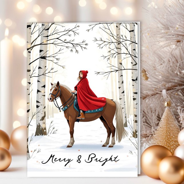 Cartes Pour Fêtes Annuelles Merry And Bright Horse Girl (Send enchanting holiday wishes with this magical Christmas design!
)