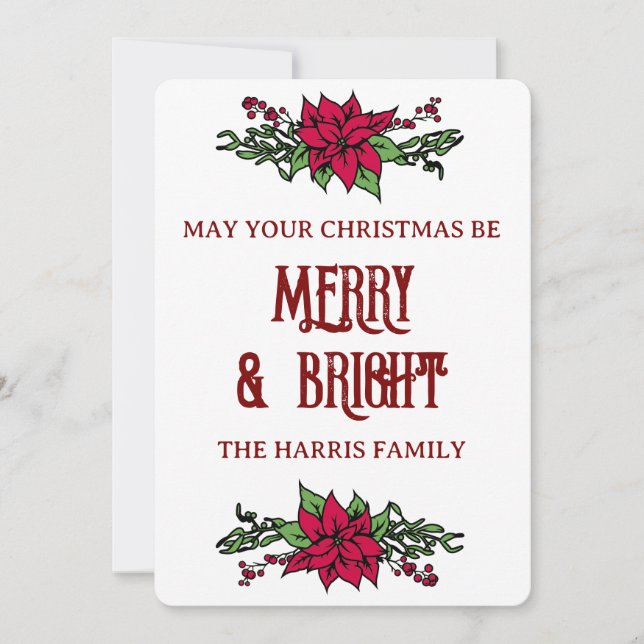 Cartes Pour Fêtes Annuelles Merry and Bright Poinsettia Christmas (Devant)