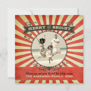Cartes Pour Fêtes Annuelles Merry and Bright Retro Photo Holiday Card - Red