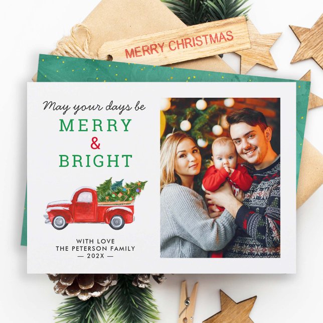 Cartes Pour Fêtes Annuelles Merry and Bright Simple Classic Camion de Noël (Créateur téléchargé)