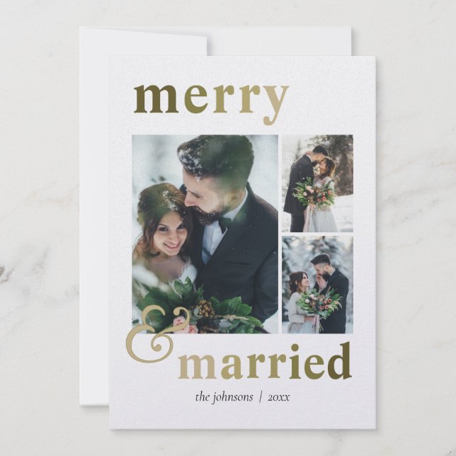 Cartes Pour Fêtes Annuelles Merry and Married 4 Photo Collage Winter Christmas (Devant)