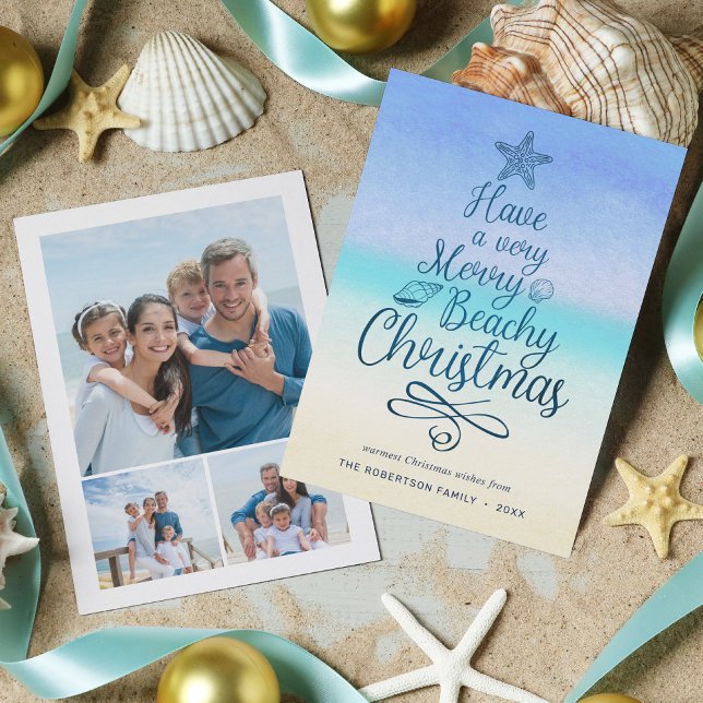 Cartes Pour Fêtes Annuelles Merry Beachy Christmas Tropical 3 Photo (Créateur téléchargé)