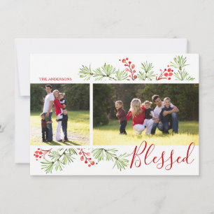 Cartes Pour Fêtes Annuelles Merry Berries Aquarelle Vert Photo
