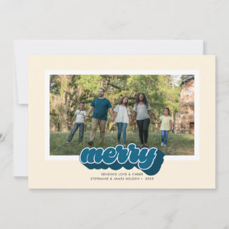 Cartes Pour Fêtes Annuelles Merry Blue Retro Script Christmas Photo