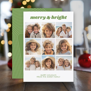 Cartes Pour Fêtes Annuelles Merry & Bright - 9 Photo - Zen Arch Vert Blanc