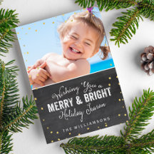 Merry & Bright Christmas Gold Confetti Photo