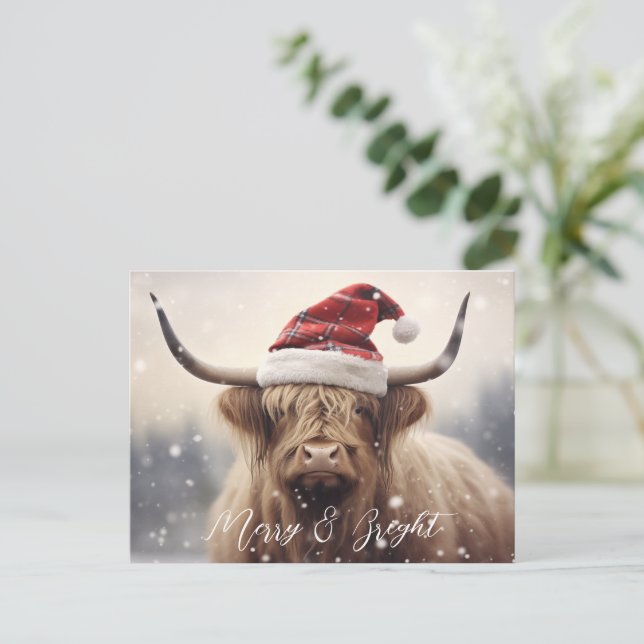 Cartes Pour Fêtes Annuelles Merry & Bright Cow in the Santa Hat Christmas (Debout devant)