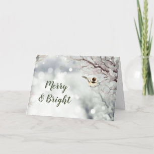 Cartes Pour Fêtes Annuelles Merry Bright Forest Snowflakes Chickadee Bird
