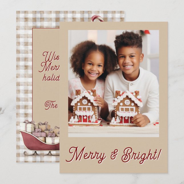 Cartes Pour Fêtes Annuelles Merry & Bright Gingham Photo Holiday Christmas (Devant / Derrière)