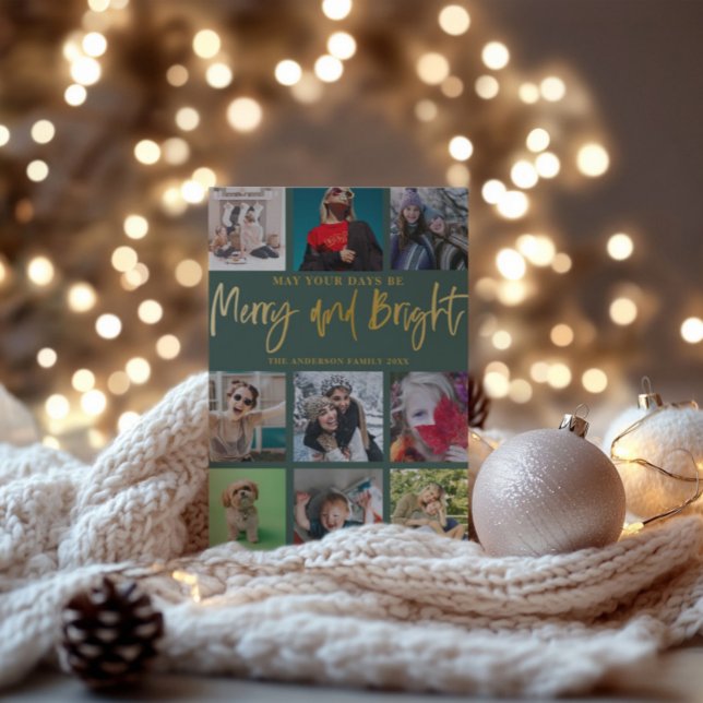 Cartes Pour Fêtes Annuelles Merry & Bright Green & Faux Gold Christmas (Créateur téléchargé)