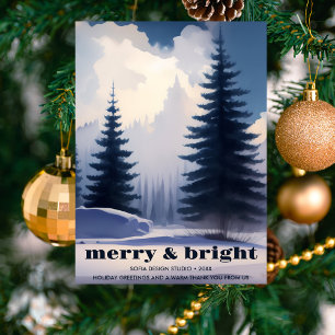 Cartes Pour Fêtes Annuelles Merry & Bright l Forest Blue Tree Business