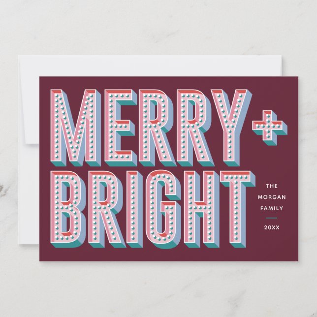 Cartes Pour Fêtes Annuelles Merry + Bright Marquee Holiday Card - Rouge (Devant)