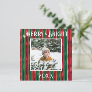Cartes Pour Fêtes Annuelles Merry & Bright Photo Rouge Vert Métallisé