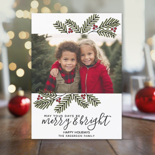 Cartes Pour Fêtes Annuelles Merry Bright Retro 1 photo Noël Pine Branches