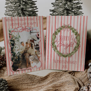 Cartes Pour Fêtes Annuelles Merry & Bright Stripes de Noël Bow Wreath