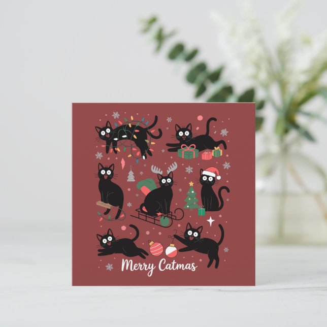 Cartes Pour Fêtes Annuelles Merry Catmas Funny Christmas Black Cat Lover (Debout devant)