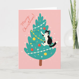 Cartes Pour Fêtes Annuelles Merry Catmas - Une escalade de Noël Purr-fect