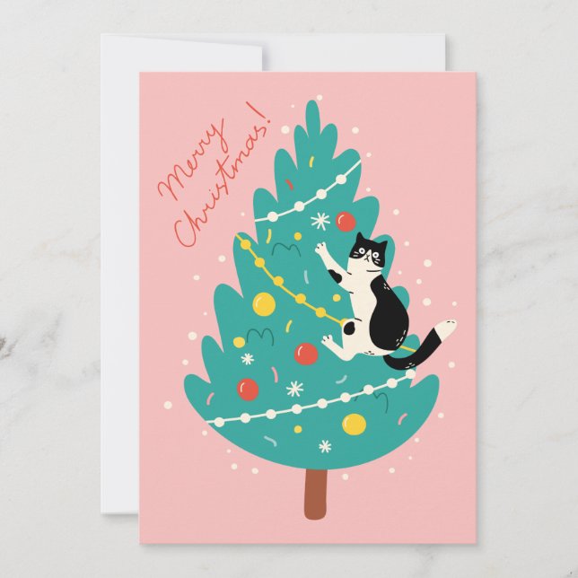 Cartes Pour Fêtes Annuelles Merry Catmas - Une escalade de Noël Purr-fect (Devant)