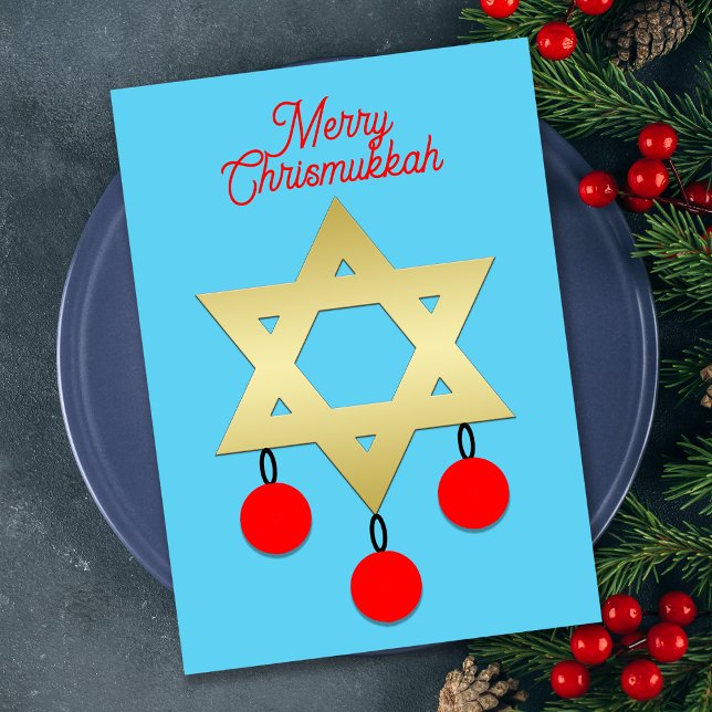 Cartes Pour Fêtes Annuelles Merry Chrismukkah Star de David et Ornamiens (Créateur téléchargé)