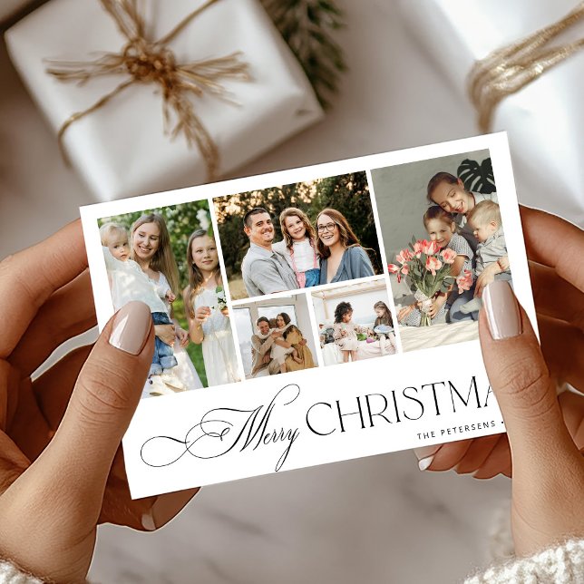 Cartes Pour Fêtes Annuelles Merry Christmas 5 photos elegant calligraphy (Créateur téléchargé)