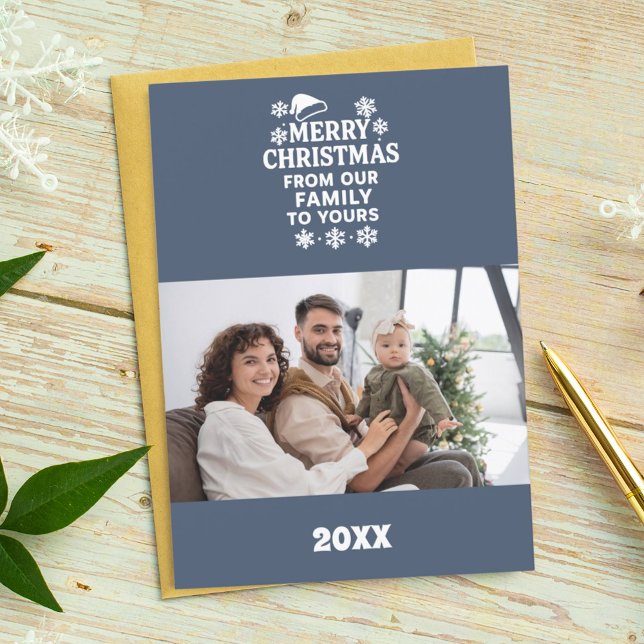 Cartes Pour Fêtes Annuelles Merry Christmas blue white photo card (Créateur téléchargé)