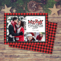 MERRY Christmas Buffalo Plaid Bordure 3-Photo