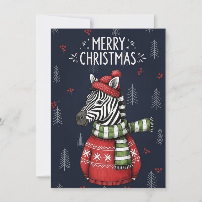 Cartes Pour Fêtes Annuelles Merry Christmas Card of Zebra In Knitted Sweater (Devant)