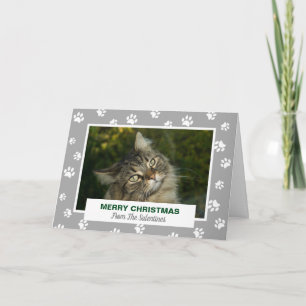 Cartes Pour Fêtes Annuelles Merry Christmas Cat White Paw Prints Pet Photo