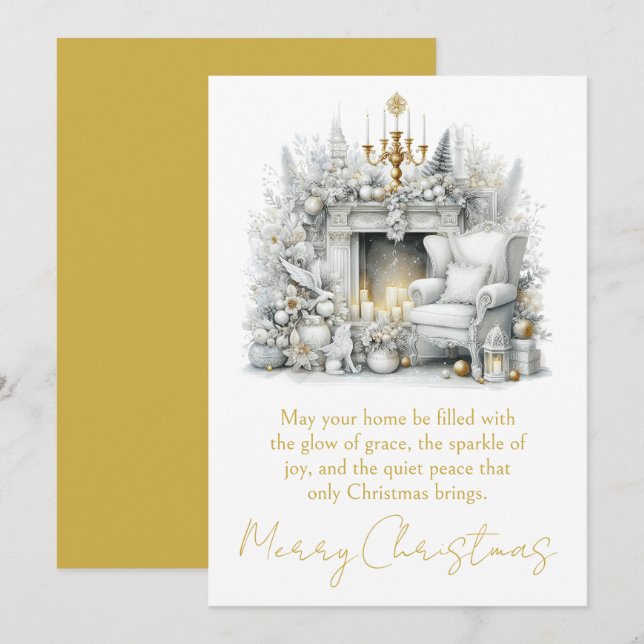 Cartes Pour Fêtes Annuelles Merry Christmas Elegant Fireplace with Chandelier (Devant / Derrière)