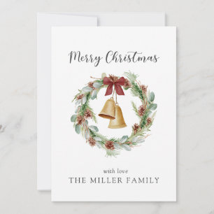 Cartes Pour Fêtes Annuelles Merry Christmas Foliage Wreath avec cloches dorées