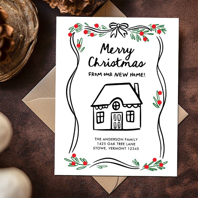 Cartes Pour Fêtes Annuelles Merry Christmas from our New Home | Whimsical (Créateur téléchargé)