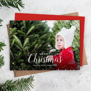 Cartes Pour Fêtes Annuelles Merry Christmas   Glitz Faux Glitter Photo Overlay