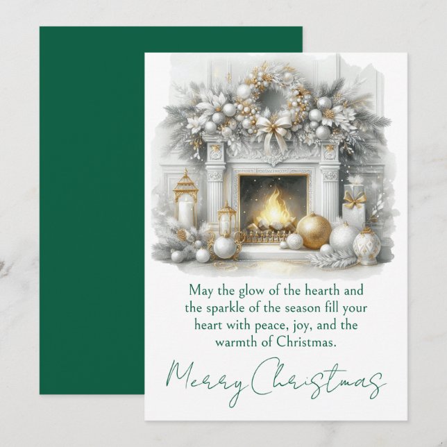 Cartes Pour Fêtes Annuelles Merry Christmas – Glowing Fireplace  (Devant / Derrière)