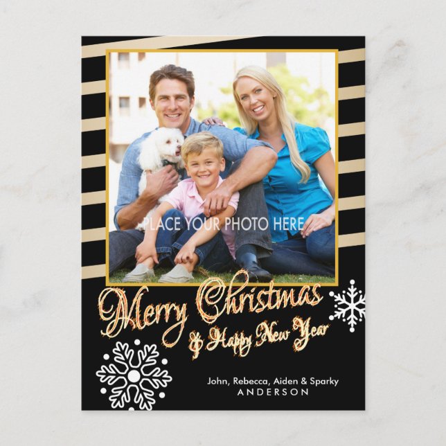 Cartes Pour Fêtes Annuelles Merry Christmas, Gold & Black Photo Christmas (Devant)