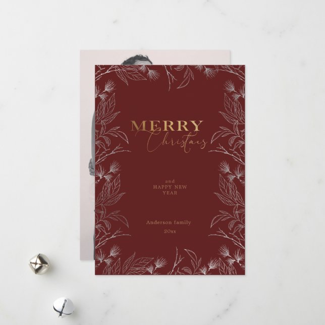 Cartes Pour Fêtes Annuelles Merry Christmas gold calligraphy Phocard (Devant/Arrière en situation)