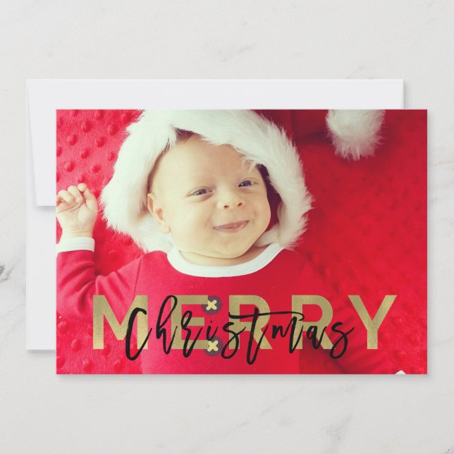 Cartes Pour Fêtes Annuelles MERRY CHRISTMAS Gold Foil & Black Modern Photo (Devant)