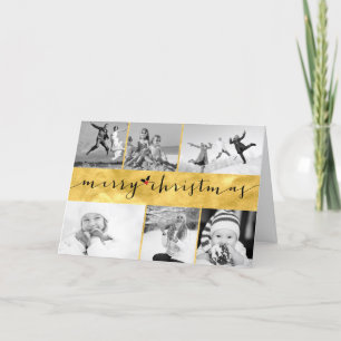 Cartes Pour Fêtes Annuelles Merry Christmas Gold Foil élégant 6 Photo Collage