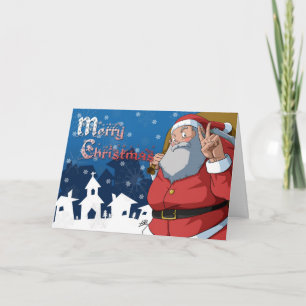 Cartes Pour Fêtes Annuelles Merry Christmas Jolly Santa Claus Peace Sign