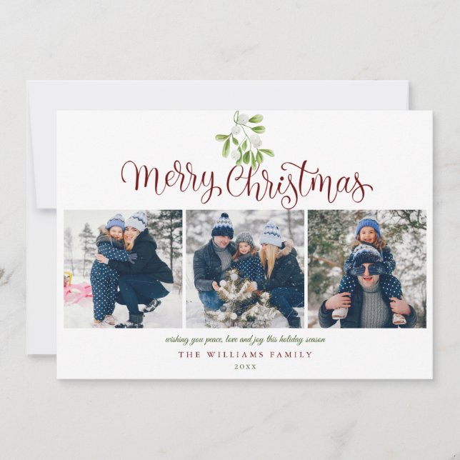 Cartes Pour Fêtes Annuelles Merry Christmas Mistletoe Modern 4 Photo (Devant)
