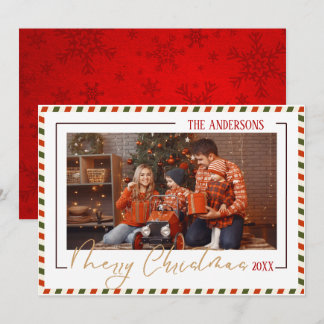 Cartes Pour Fêtes Annuelles Merry Christmas modern chic 1 family photo red 