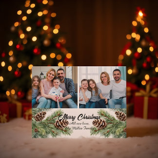 Cartes Pour Fêtes Annuelles Merry Christmas Modern Pineneedle 2 Photo Collage 