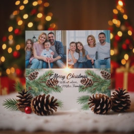 Cartes Pour Fêtes Annuelles Merry Christmas Modern Pineneedle 2 Photo Collage 