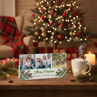 Cartes Pour Fêtes Annuelles Merry Christmas Modern Pineneedle 3 Photo Collage 