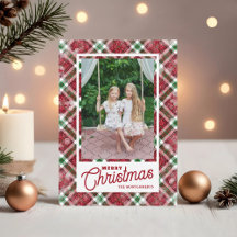 Merry Christmas Modern Plaid Photo