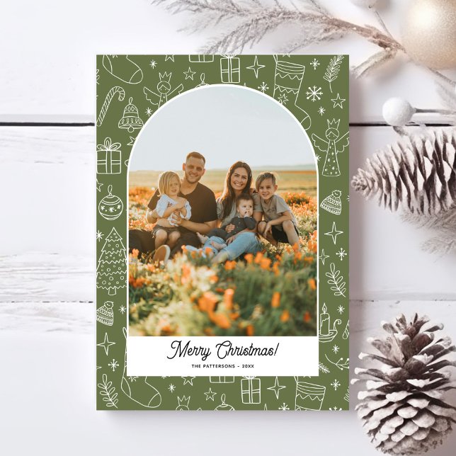 Cartes Pour Fêtes Annuelles Merry Christmas Photo Arch, Fun Doodle Drawings (Créateur téléchargé)