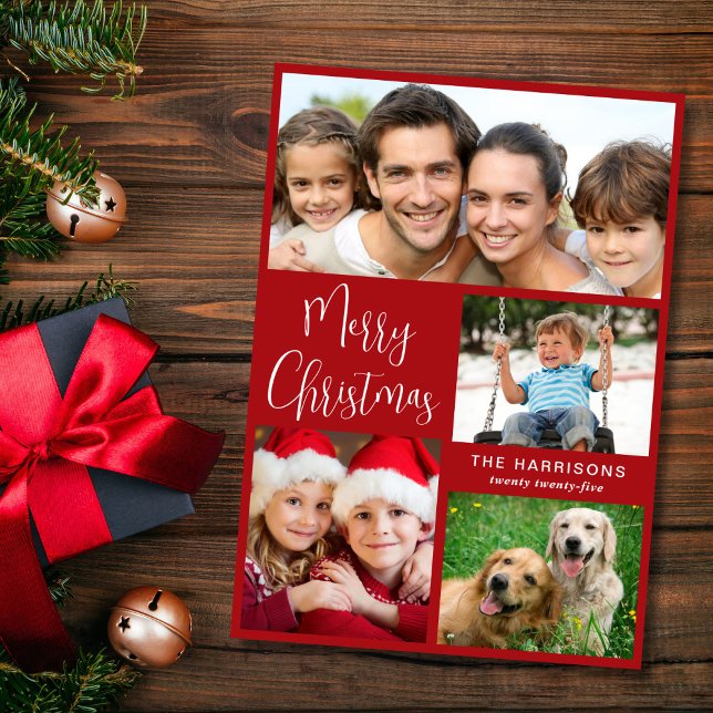 Cartes Pour Fêtes Annuelles Merry Christmas Photo Collage Red (Créateur téléchargé)